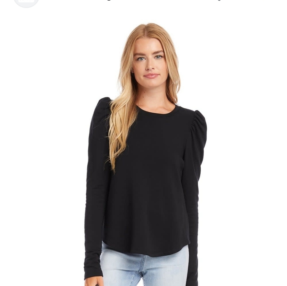 Who What Wear black chiffon style puff pleated long sleeve blouse. Med - Picture 1 of 14